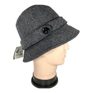 San Diego Hat Company Women’s Hat Black Gray Herringbone One Size Band w Button